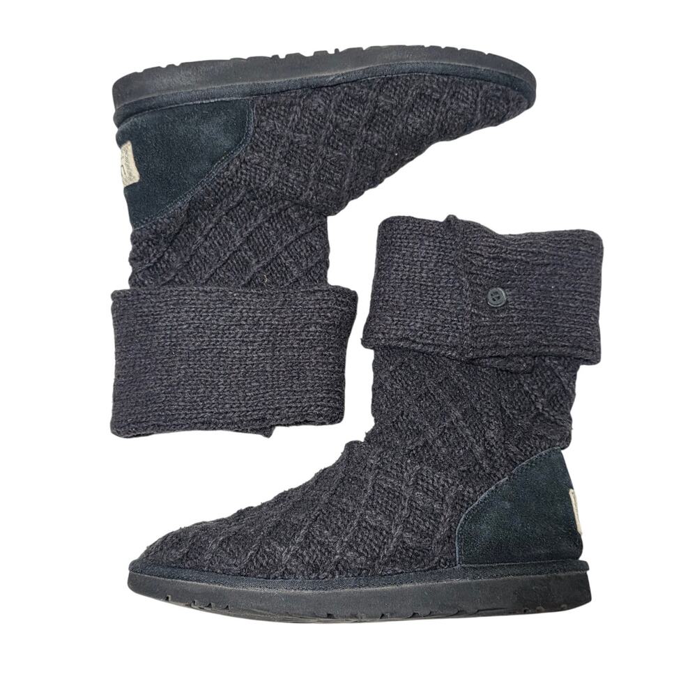 UGG Cardy Knit Boots Womens 6 Black Cable Knit Fold Over Winter Cozy Shoes